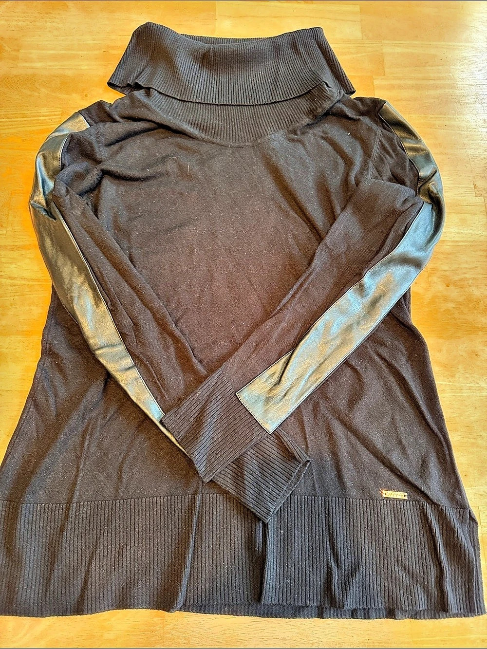 Ivana Trump Black Turtleneck Tunic with faux leather sleeves